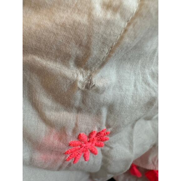 J.Crew White and Neon Pink Embroidered Pom Pom Fringe Cotton Coverup Size Large - Picture 5 of 5